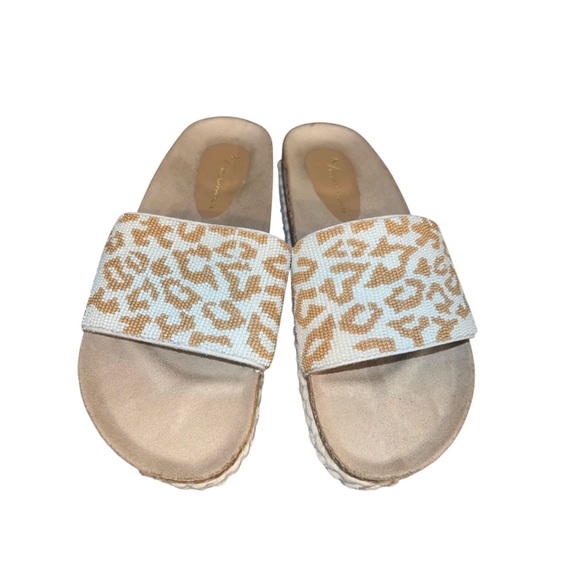 Anthropologie Tan and White Leopard Slide Sandals - Picture 2 of 4